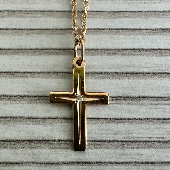 Vintage Babygold 14K Gold Cross Necklace - Picture 1 of 8